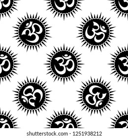 Aum (Om) The Holy Motif Seamless Pattern Vector Art Illustration