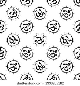 Aum (Om) The Holy Motif Seamless Pattern Vector Art Illustration