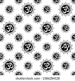 Aum (Om) The Holy Motif Seamless Pattern Vector Art Illustration