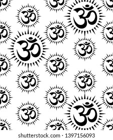 Aum (Om) The Holy Motif Seamless Pattern Vector Art Illustration