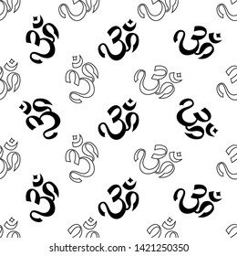 Aum (Om) The Holy Motif Seamless Pattern Vector Art Illustration