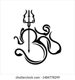 Aum (Om) The Holy Motif Trident Calligraphic Style Vector Art Illustration
