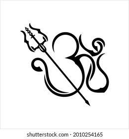 Aum (Om) The Holy Motif Trident Calligraphic Style Vector Art Illustration
