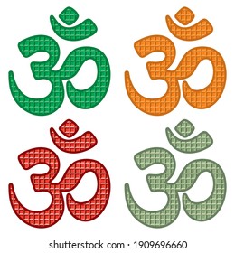 Ilustración Del Vector De Símbolo Aum, Om O Ohm. Om o Aum Indian Sacred Sound.  Símbolo De La Brahma, Vishnu Y Shiva. Símbolo Om con patrón de wafer