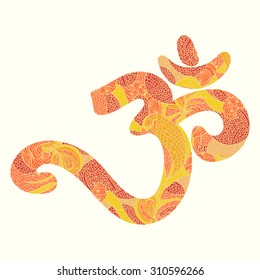 aum sign, beautiful ornate colorful isolated design object in warm colors