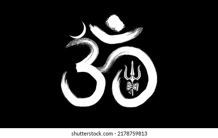 Aum sign for meditation. Lord Shiva Om sign sanskrit symbol with moon and trishula. Shiva logo for yoga and meditation 