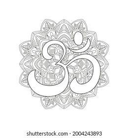 Aum symbol on the background of the mandala. Vector illustration