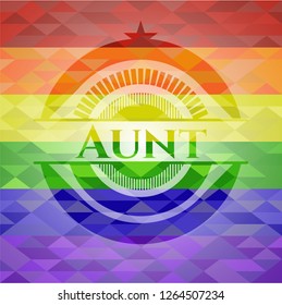 Aunt emblem on mosaic background with the colors of the LGBT flag