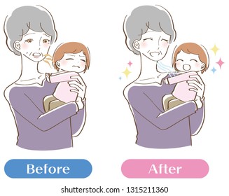 Aunt woman illustration smelling bad breath set