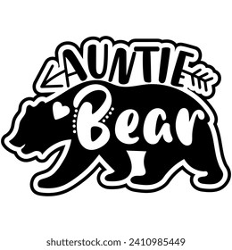 auntie bear black vector graphic design and cut file