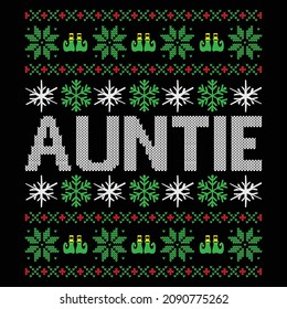 Auntie - Christmas sweater and t-shirt design, vector file