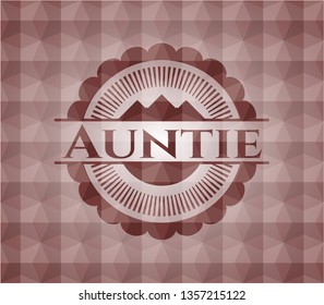 Auntie red seamless emblem with geometric pattern.