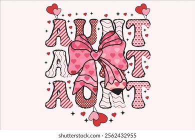 Auntie Valentine Pencil Coquette Bow EPS T-shirt Design