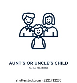 aunt's or uncle's child icon from family relations collection. Thin linear aunt's or uncle's child, woman, father outline icon isolated on white background. Line vector aunt's or uncle's child sign, 