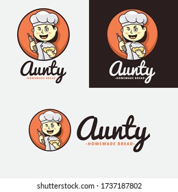 Aunty Bakery Chef Logo Cartoon
