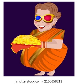 aunty celebrated indian traditional festival illustration.