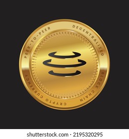 AURA Cryptocurrency Logo In Black Color Concept On Gold Coin. Aura Finance Block Chain Technology Symbol. Vector Illustration.