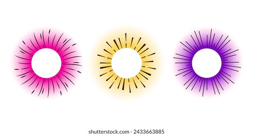 Aura Frame Y2k blurred gragient set unfocused shapes with sun burst, arch, abstract geometric shapes, star, heart, flower in trendy retro style. Futuristic collection
