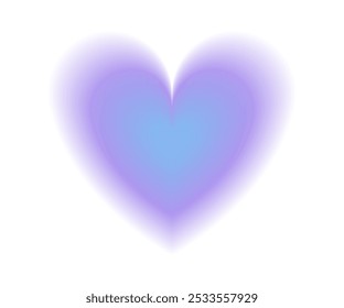 Elemento de diseño de corazón brillante Aura en colores degradados púrpura y azul.  Símbolo de amor estético con efecto de desenfoque. Ilustración vectorial aislada sobre fondo blanco