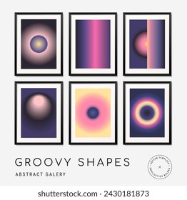 Aura Gradient y2k round poster. Futurism vector art set. Retrowave, synthwave, rave, steam wave background. Black, purple, pink, blue, yellow colors. Print, wallpaper, web template.
