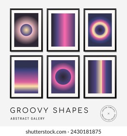 Aura Gradient y2k round poster. Futurism vector art set. Retrowave, synthwave, rave, steam wave background. Black, purple, pink, blue, yellow colors. Print, wallpaper, web template.