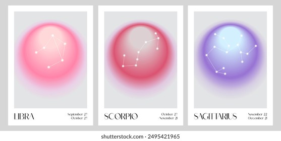 Aura Gradient Zodiac poster. Libra, Scorpio, Sagittarius Wall Art. Y2k style blurred gradient. Astrology print. Colourful spiritual poster. Futurism vector art. Print, wallpaper, web template.