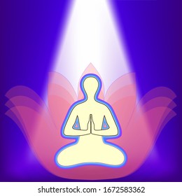 Aura. Meditation sitting in the Lotus position , healthy lifestyle, relaxation, emotional balance, harmony with nature . Vector Illustration