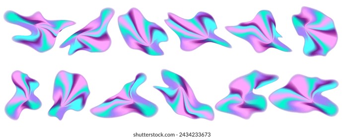 Conjunto de forma abstracta de degradado de neón y2k de Aura. Líquido y2k borroso elemento orgánico irregular. Malla de neón degradado borroso. Ilustración de vector