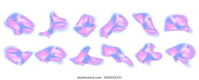 Aura neon y2k gradient abstract shape set. Blur y2k fluid irregular organic element. Blur gradient neon mesh. Vector illustration