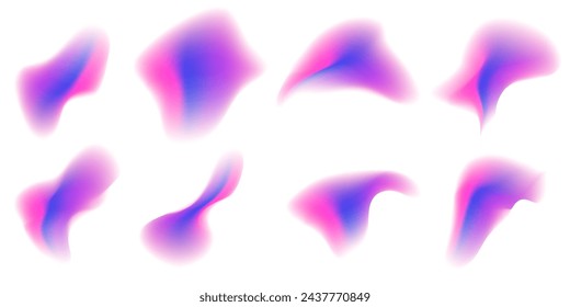 Aura neon y2k gradient abstract shape set. Blur y2k fluid irregular organic element. Blur gradient neon mesh. Vector illustration