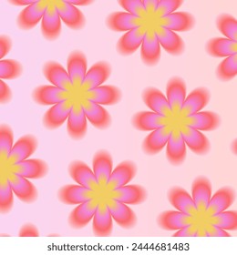 Aura pattern. Y2k groovy abstract backgrounds. Blurry flower element. Blurred gradient. Abstract geometric shapes in trendy retro style. Red, pink, yellow. Print, wallpaper, card, banner, web template