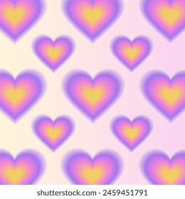 Aura pattern. Y2k groovy abstract backgrounds. Blurred gradient. Blurry heart aesthetic elements in trendy retro style. Red, pink, yellow. Print, wallpaper, card, banner, web template. 