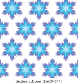 Aura snowflakes pattern. Y2k groovy abstract backgrounds. Blurry winter element. Blurred blue snow gradient. Abstract geometric shapes in trendy style. Print, wallpaper, card, banner, web template