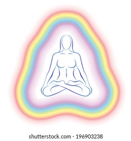 Aura or subtle body of a meditating woman in yoga position.