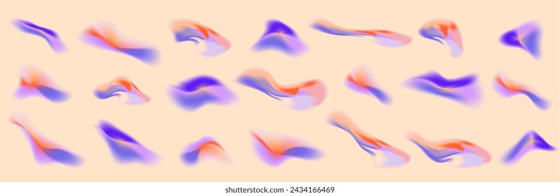 Aura y2k gradient abstract shape set. Blur y2k fluid irregular organic element. Blur gradient mesh. Vector illustration