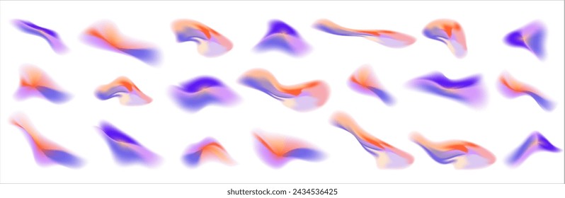 Aura y2k gradient abstract shape set. Blur y2k fluid irregular organic element. Blur gradient mesh. Vector illustration