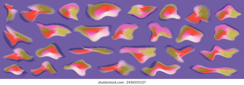 Aura y2k gradient abstract shape set. Blur y2k fluid irregular organic element. Blur gradient mesh. Vector illustration