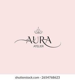 AURA-ATELIER LOGO DESIGN BLACK AND TEA ROSE TONES