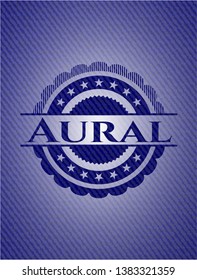 Aural emblem with jean background. Vector Illustration. Detailed.