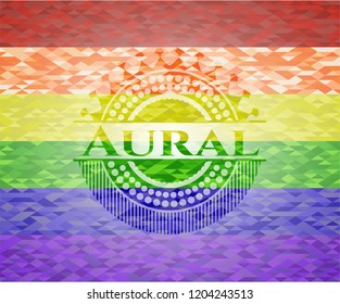 Aural emblem on mosaic background with the colors of the LGBT flag