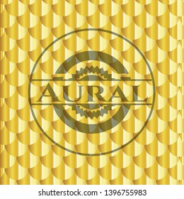 Aural gold shiny emblem. Scales pattern. Vector Illustration. Detailed.