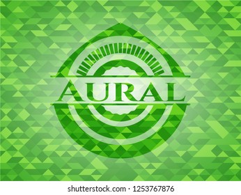 Aural green emblem with mosaic ecological style background