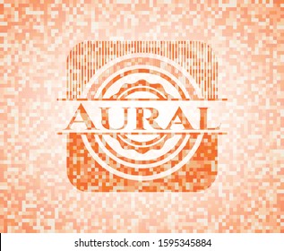 Aural orange mosaic emblem. Vector Illustration. Detailed.