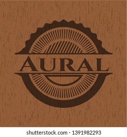 Aural realistic wood emblem. Vector Illustration.