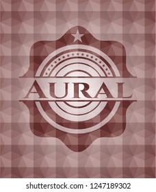 Aural red emblem with geometric background. Seamless.