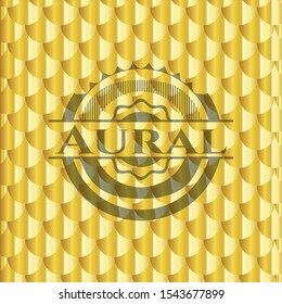 Aural shiny golden badge. Scales pattern. Vector Illustration. Detailed.