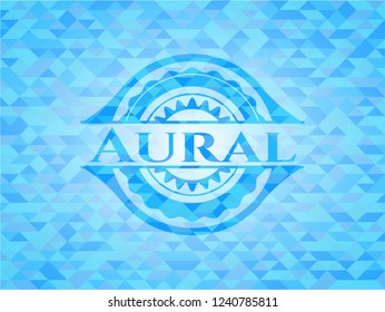 Aural sky blue emblem. Mosaic background