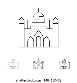 Aurangabad Fort, Bangladesh, Dhaka, Lalbagh Bold and thin black line icon set. Vector Icon Template background