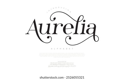 Aurelia typography beauty fashion elegante minimalista serif italic Fuentes decorativas boda vintage retro logos. Logotipo de alfabeto de fuente de lujo mínimo. Ilustración vectorial