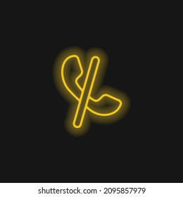 Auricular Blocked Call Sign With A Slash yellow glowing neon icon